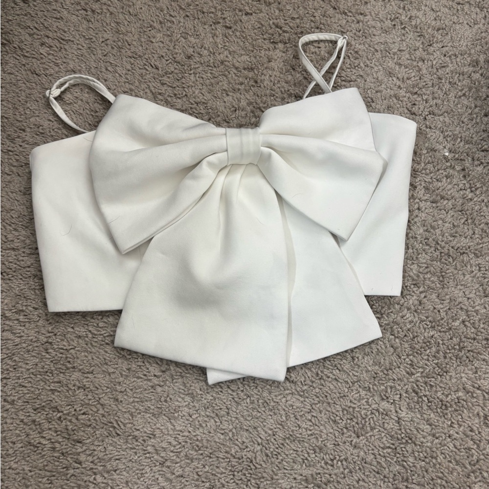 White Bow-Front Crop Top - Women's Elegant Strap Top